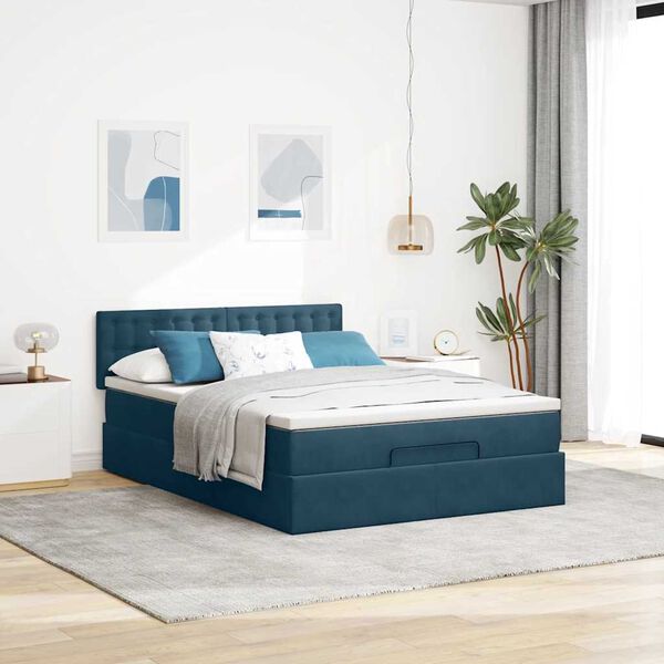 vidaXL Estructura de cama otomana con colch&oacute;n azul oscuro 140x200 cm