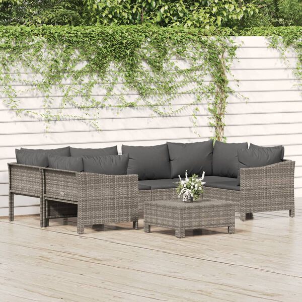 vidaXL Set de muebles de jardín 7 pzas y cojines ratán sintético gris