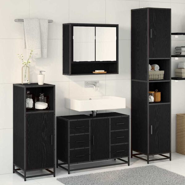 vidaXL Juego de muebles de ba&ntilde;o 3 pcs Roble Negro Madera de ingenier&iacute;a