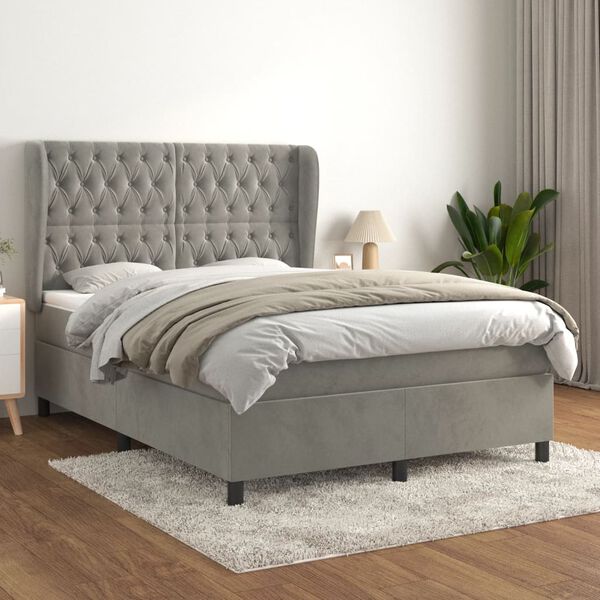 vidaXL Cama box spring con colch&oacute;n terciopelo gris claro 140x200 cm