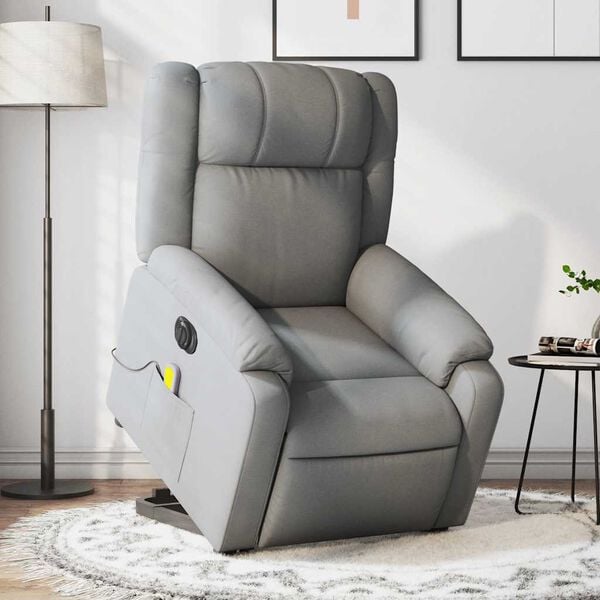 vidaXL Sill&oacute;n de masaje el&eacute;ctrico reclinable elevable tela gris claro