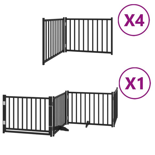 vidaXL Puerta de perros plegable 12 paneles madera &aacute;lamo negra 960 cm