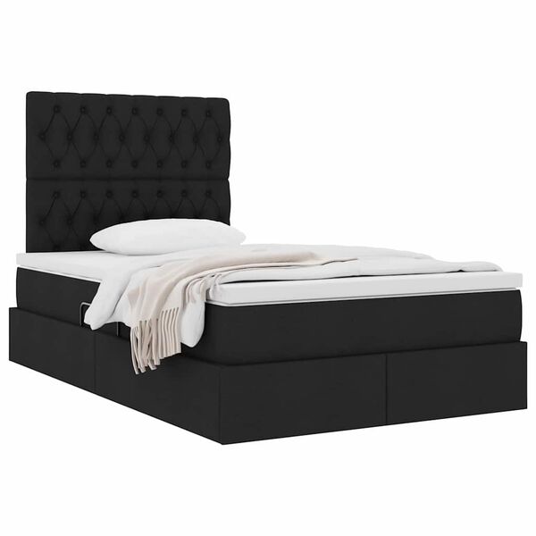 vidaXL Cama con almacenamiento y colch&oacute;n Negro 120 x 190 cm tela