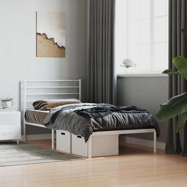 vidaXL Estructura cama sin colch&oacute;n con cabecero metal blanco 75x190 cm