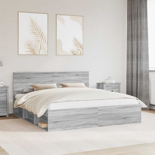 vidaXL Estructura de cama con cabecera Gris Sonoma 180 x 200 cm