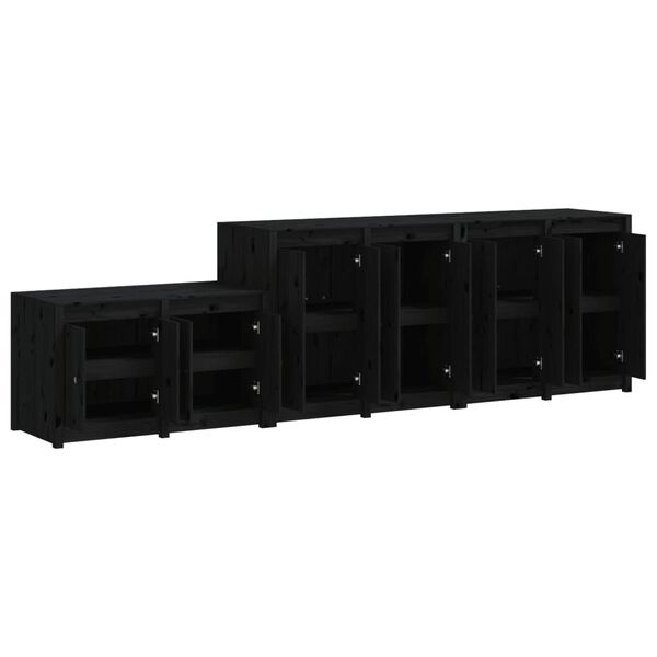 vidaXL Muebles de cocina de exterior 3 pzas madera maciza pino negro