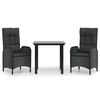 vidaXL Set comedor de jard&iacute;n 3 pzas con cojines rat&aacute;n sint&eacute;tico negro