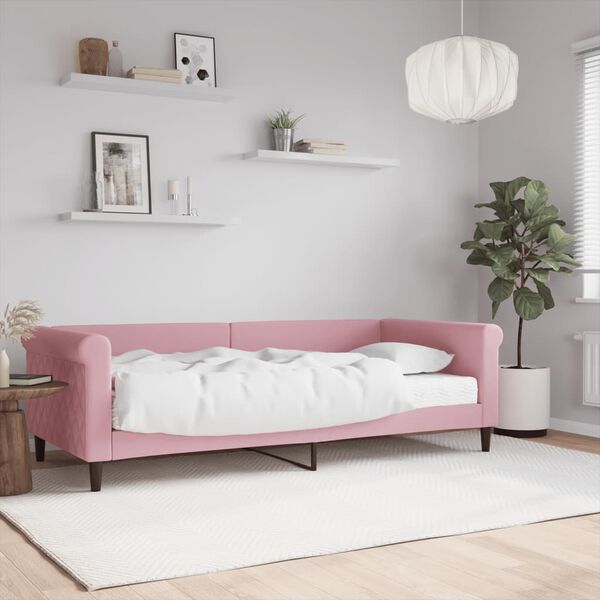 vidaXL Sof&aacute; cama con colch&oacute;n terciopelo rosa 90x200 cm