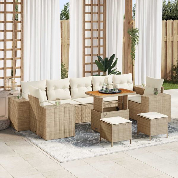 vidaXL Conjunto de sof&aacute; de jard&iacute;n con coj&iacute;n 10 pcs Beige y Crema
