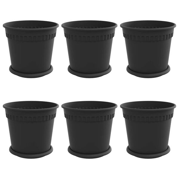 vidaXL Macetas 6 pcs Negro &Oslash; 19 x 16 cm Pl&aacute;stico
