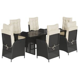 vidaXL Set de comedor de jard&iacute;n 7 pzas y cojines rat&aacute;n sint&eacute;tico negro