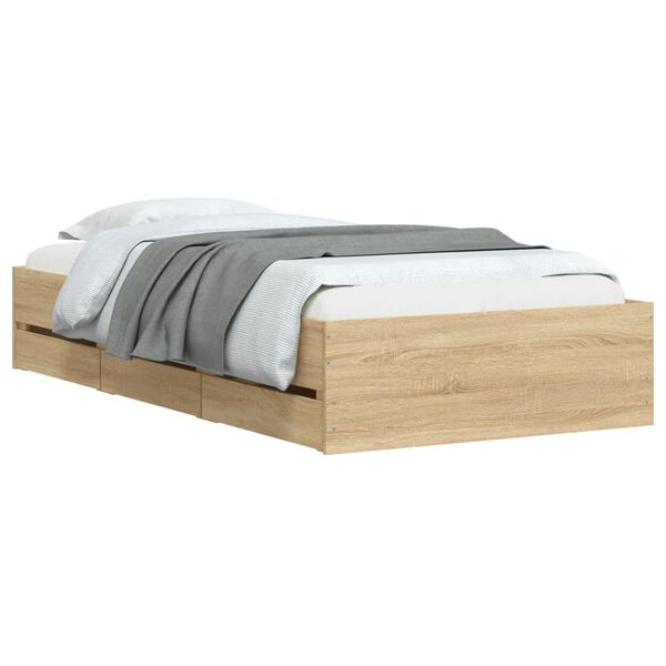 vidaXL Cama con cajones madera ingeniería roble Sonoma 90x200 cm
