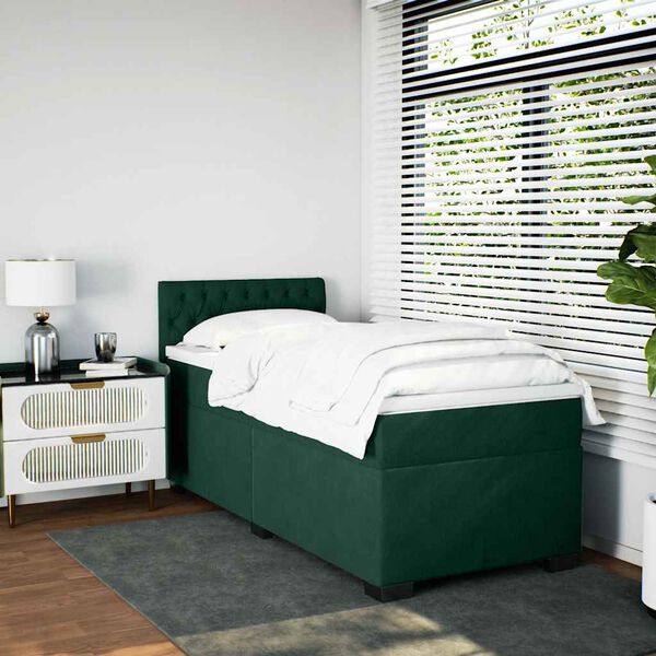 vidaXL Cama box spring con colch&oacute;n terciopelo verde oscuro 80x200 cm