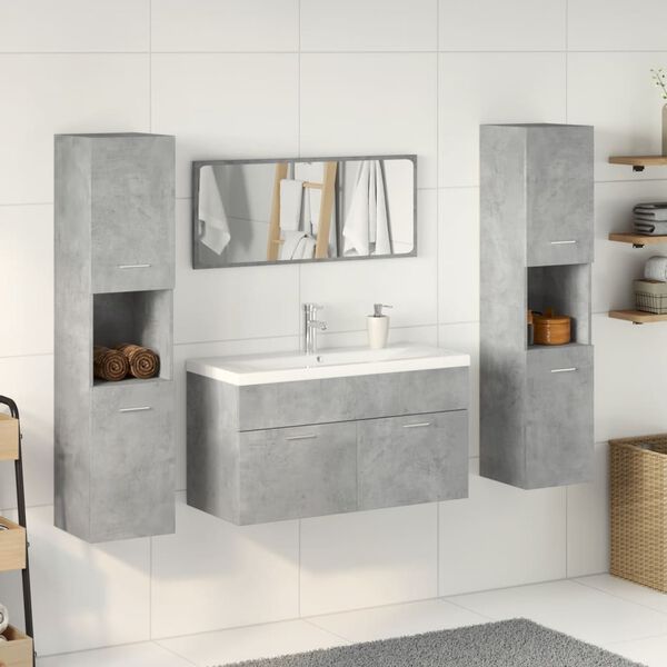 vidaXL Set muebles de ba&ntilde;o 5 piezas madera ingenier&iacute;a gris hormig&oacute;n
