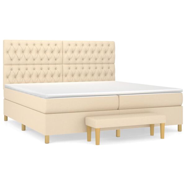 vidaXL Cama box spring con colch&oacute;n tela color crema 200x200 cm
