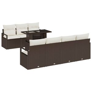 vidaXL Conjunto de sof&aacute; de jard&iacute;n 8 pcs Marr&oacute;n y crema rat&aacute;n sint&eacute;tico