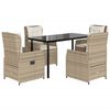 vidaXL Set comedor de jard&iacute;n 5 pzas con cojines rat&aacute;n sint&eacute;tico beige