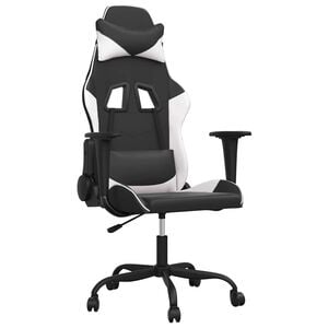 vidaXL Silla gaming de masaje cuero sint&eacute;tico negro y blanco