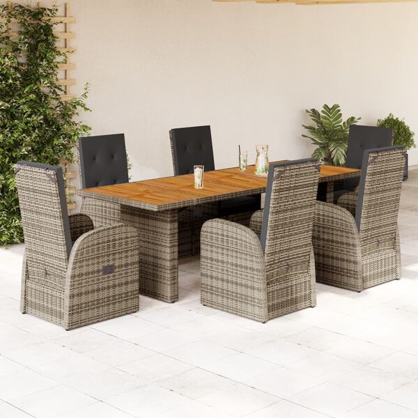 vidaXL Set comedor jardín 7 pzas y cojines ratán sintético gris
