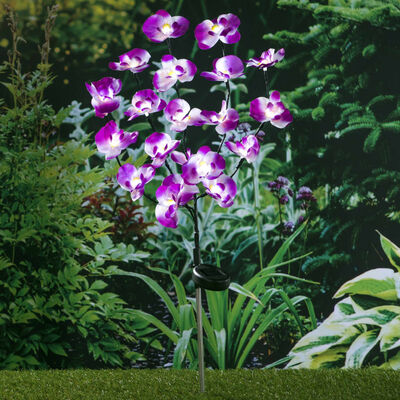 HI Lámpara solar LED de jardín forma de orquídeas 75 cm