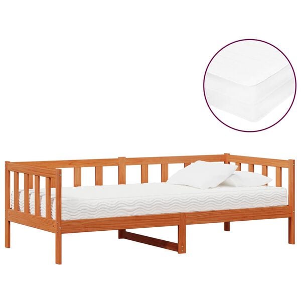 vidaXL Cama d&iacute;a Madera Encerada Marr&oacute;n y Blanca 90 x 200 cm