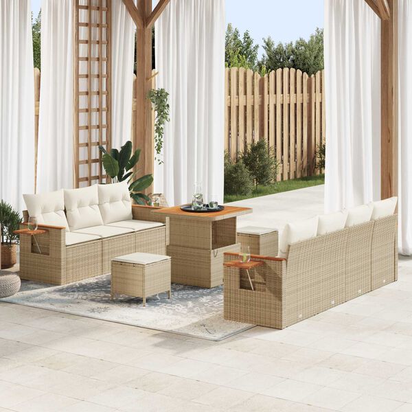 vidaXL Conjunto de sof&aacute; de jard&iacute;n con coj&iacute;n Beige Polirat&aacute;n