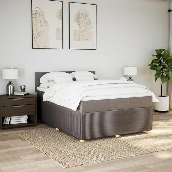 vidaXL Cama box spring con colch&oacute;n tela gris taupe 140x190 cm
