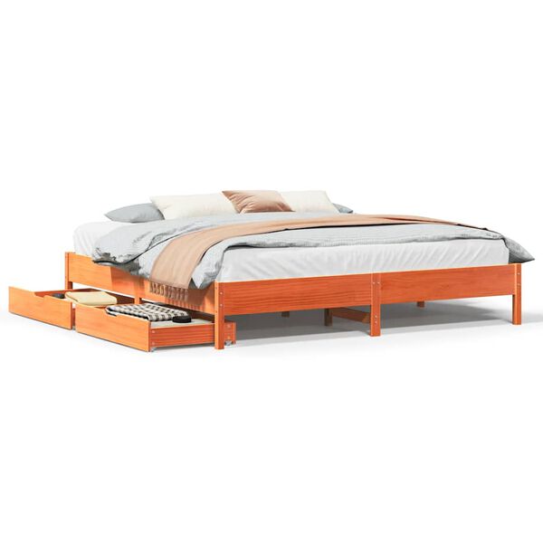 vidaXL Cama sin colch&oacute;n madera maciza de pino marr&oacute;n cera 180x200 cm