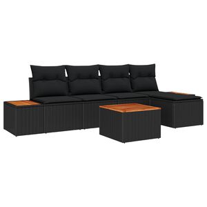 vidaXL Conjunto de sof&aacute;s de jard&iacute;n 6 pcs Negro Rat&aacute;n sint&eacute;tico