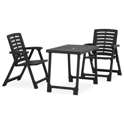 vidaXL Mesa y sillas bistró de jardín plegables 3 pzas plástico gris