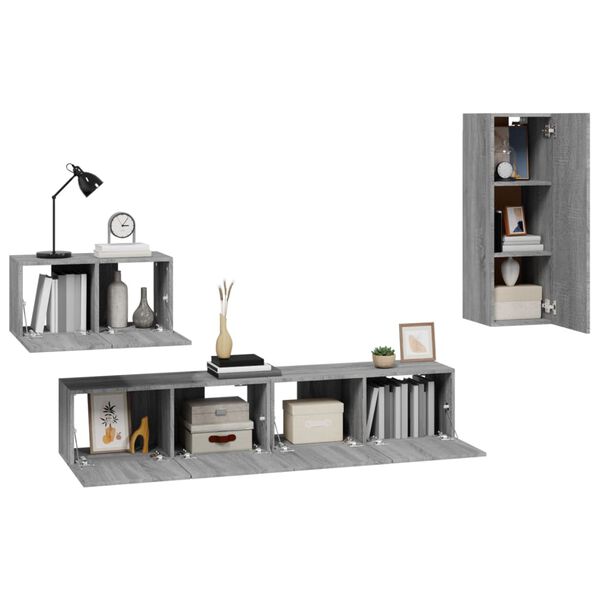 vidaXL Set de muebles para TV 4 pzas madera contrachapada gris Sonoma