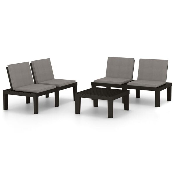 vidaXL Set de muebles de jard&iacute;n 3 piezas con cojines pl&aacute;stico gris