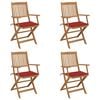 vidaXL Sillas de jard&iacute;n plegables 4 uds y cojines madera maciza acacia