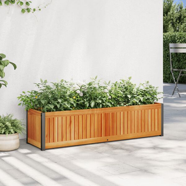 vidaXL Jardinera de madera maciza de acacia y acero 110x30x27,5 cm