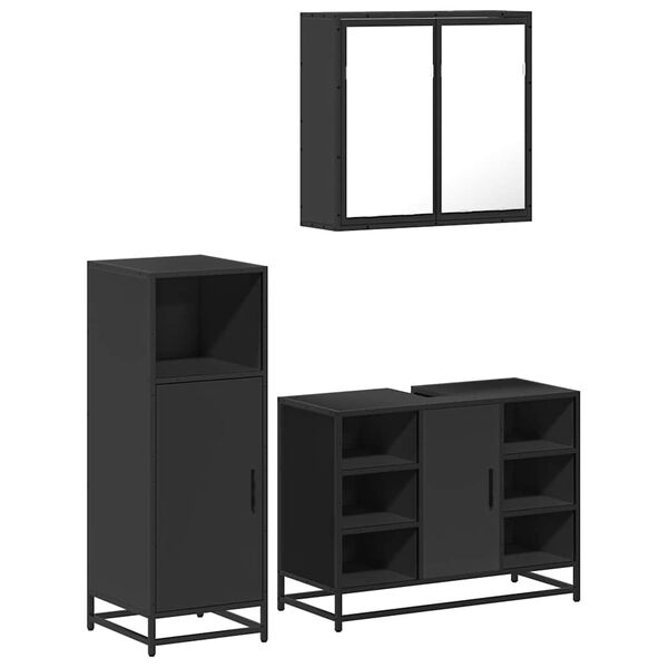 vidaXL Juego de muebles de ba&ntilde;o 3 pzas madera contrachapada negro
