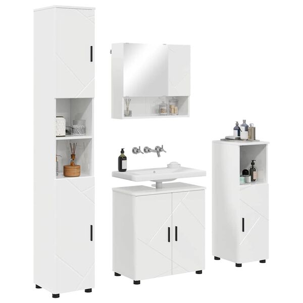 vidaXL Juego de muebles de baño con puerta 4 pcs Blanco brillante