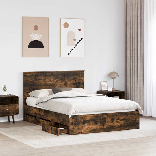vidaXL Estructura de cama Roble ahumado 135 x 190 cm Madera Ingenieril