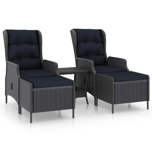 vidaXL Set muebles jard&iacute;n 3 pzas rat&aacute;n sint&eacute;tico gris oscuro y cojines