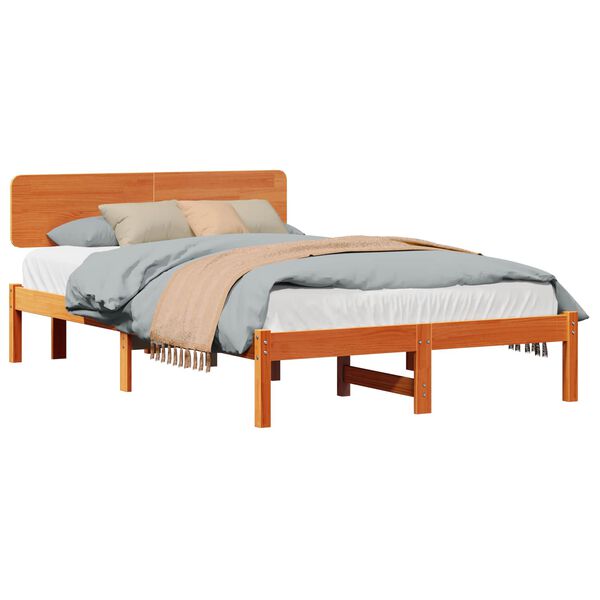 vidaXL Estructura de cama con cabecera Marr&oacute;n cera 140 x 190 cm