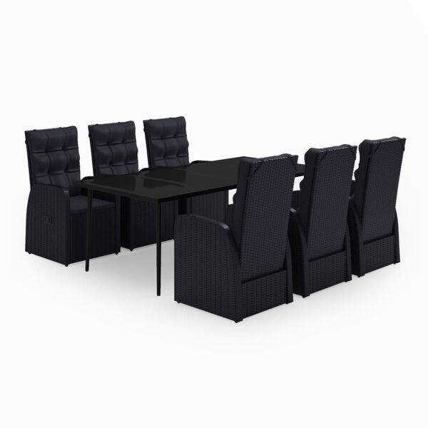 vidaXL Juego de comedor de jardín 7 piezas con cojines negro