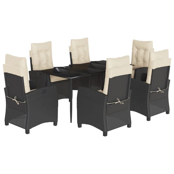 vidaXL Set de comedor de jard&iacute;n 7 pzas y cojines rat&aacute;n sint&eacute;tico negro