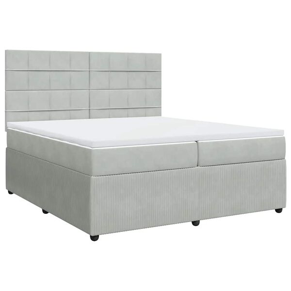 vidaXL Cama box spring con colch&oacute;n terciopelo gris claro 200x200 cm