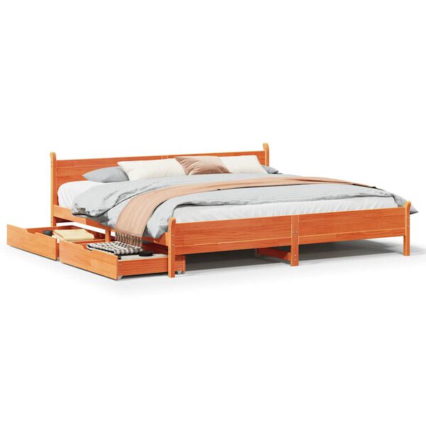 vidaXL Cama sin colch&oacute;n madera maciza de pino marr&oacute;n cera 200x200 cm