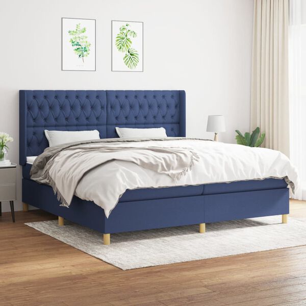 vidaXL Cama box spring con colch&oacute;n tela azul 200x200 cm