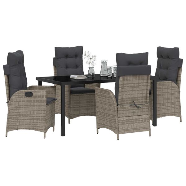 vidaXL Conjunto de Comedor de Jard&iacute;n 5 pcs Gris rat&aacute;n sint&eacute;tico