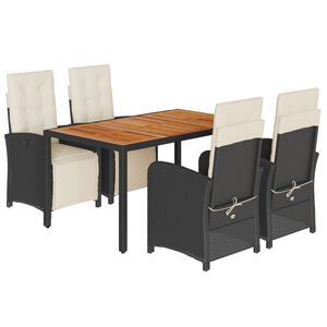 vidaXL Set de muebles jard&iacute;n 5 pzas con cojines rat&aacute;n sint&eacute;tico negro