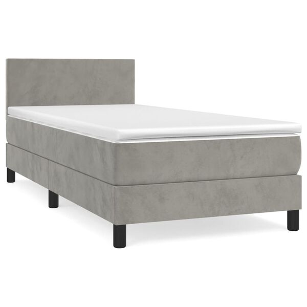 vidaXL Cama box spring con colch&oacute;n terciopelo gris claro 100x200 cm