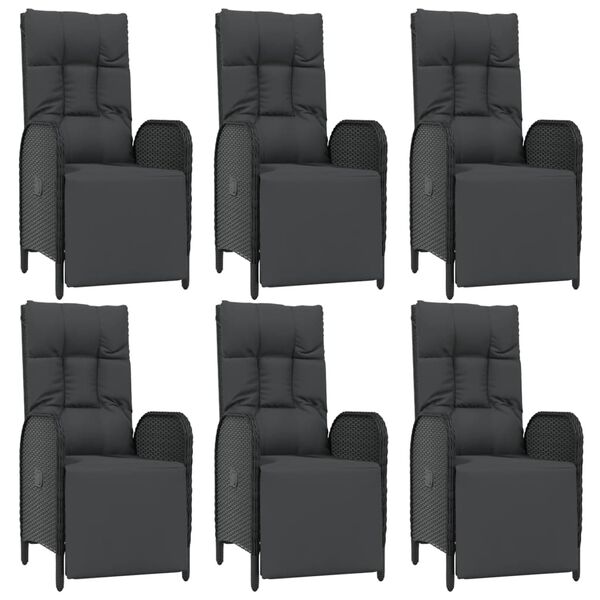 vidaXL Set de comedor de jard&iacute;n 7 pzas y cojines rat&aacute;n sint&eacute;tico negro