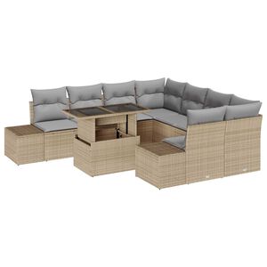 vidaXL Conjunto de sof&aacute; de jard&iacute;n con coj&iacute;n 9 pcs Beige y Gris Claro