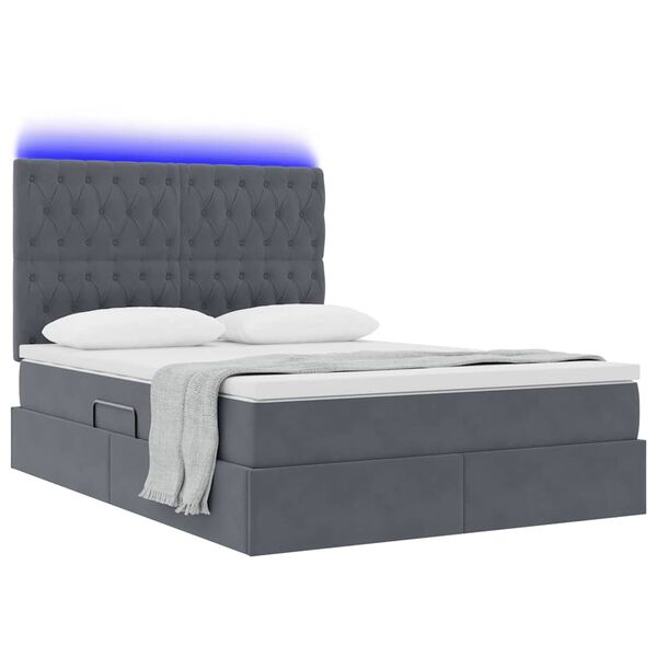 vidaXL Cama con almacenamiento y LED Gris oscuro 140 x 200 cm